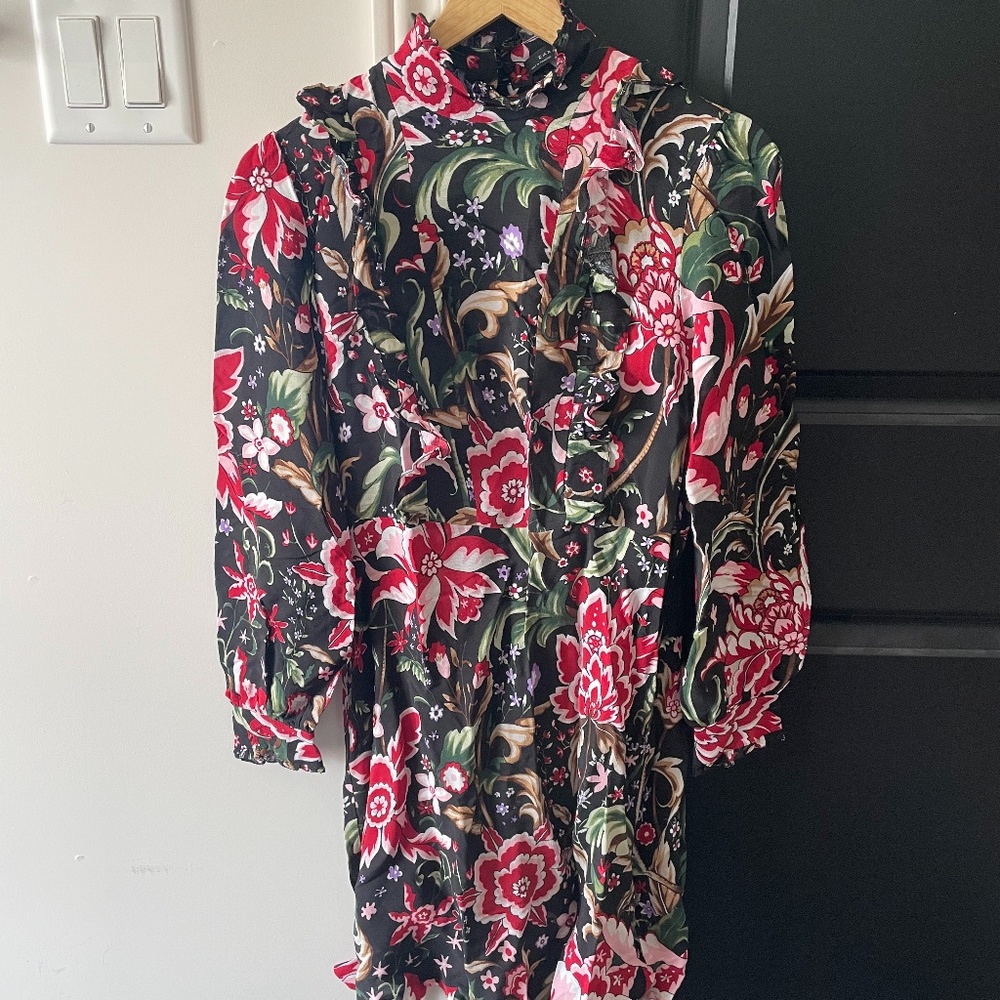 Zara Floral Midi Long sleeve Dress